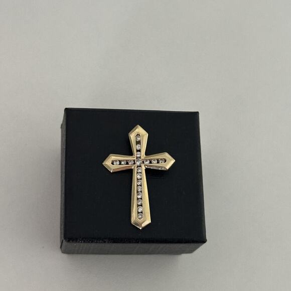 10K Yellow Gold Diamond Cross Religious Pendant - Picture 3 of 13